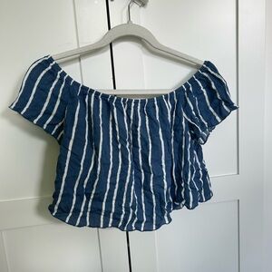 Forever 21 Blue and White Ruched Crop Blouse